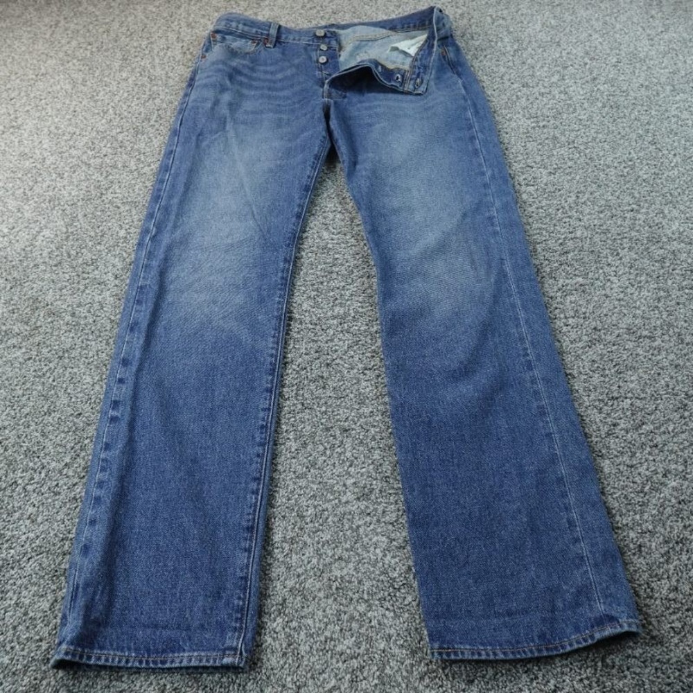 Levis Jeans Mens 36X34 Dark Blue Denim Pants 501 Straight Button Fly Premium